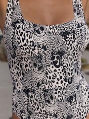 B by Ted Baker Mono Leopard Print Scoop Neck Tummy Control High Leg Swimsuit - Image 4 of 8