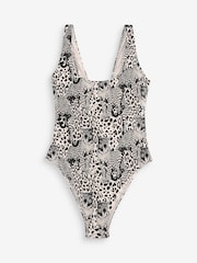B by Ted Baker Mono Leopard Print Scoop Neck Tummy Control High Leg Swimsuit - Image 6 of 8
