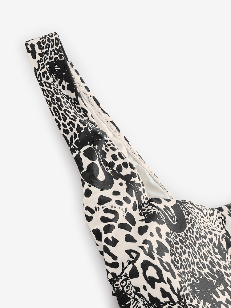 B by Ted Baker Mono Leopard Print Scoop Neck Tummy Control High Leg Swimsuit - Image 8 of 8