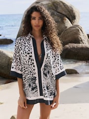 B by Ted Baker Viscose Linen Beach Mono Leopard Shirt - Image 2 of 8