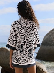 B by Ted Baker Viscose Linen Beach Mono Leopard Shirt - Image 4 of 8