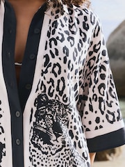 B by Ted Baker Viscose Linen Beach Mono Leopard Shirt - Image 5 of 8