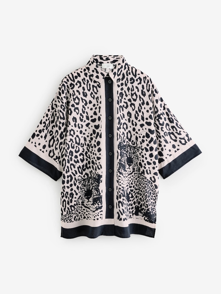 B by Ted Baker Viscose Linen Beach Mono Leopard Shirt - Image 8 of 8