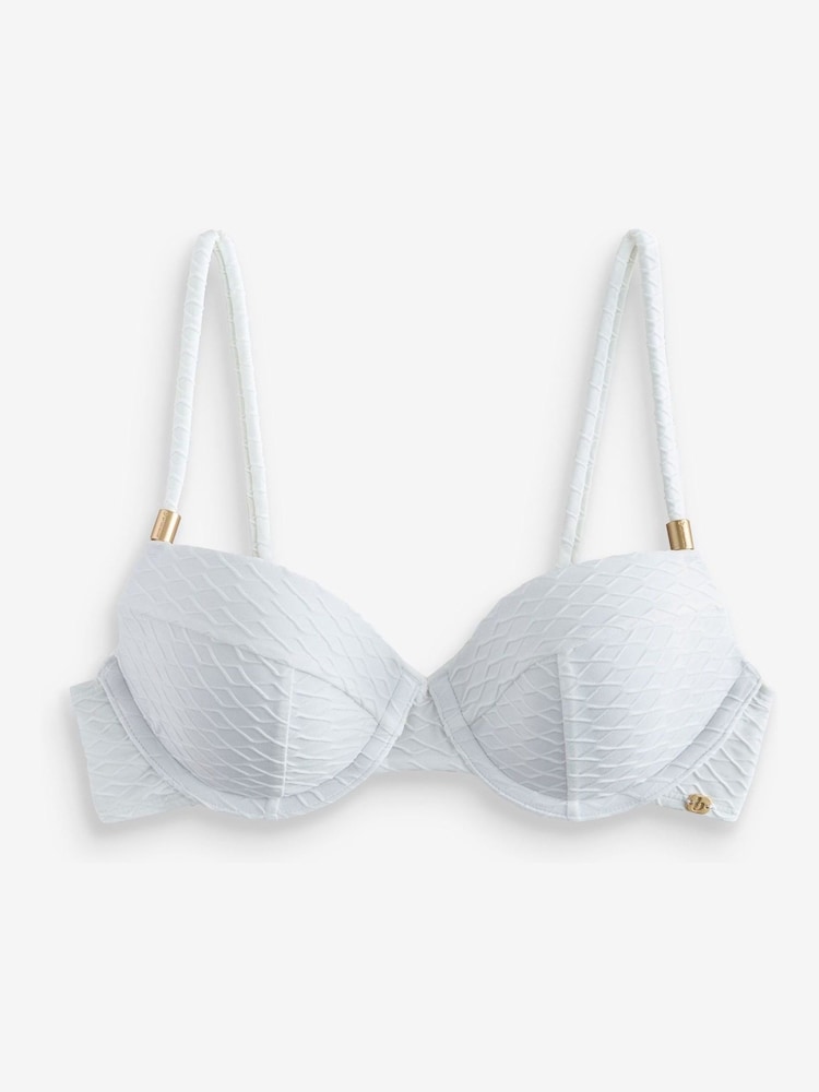 B by Ted Baker Removable Padding Plunge White Texture Bikini Top - Image 6 of 10
