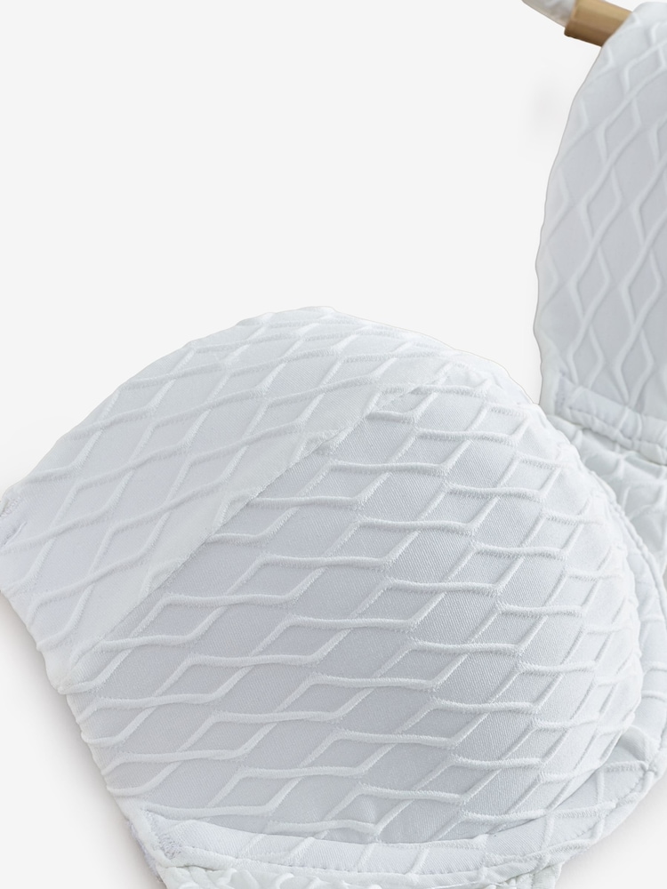 B by Ted Baker Removable Padding Plunge White Texture Bikini Top - Image 7 of 10