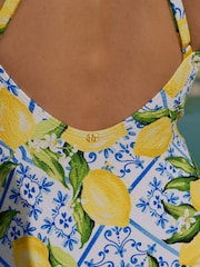 Maillot de bain B by Ted Baker écru Lemon Rikrak avec décolleté plongeant - Image 5 of 8
