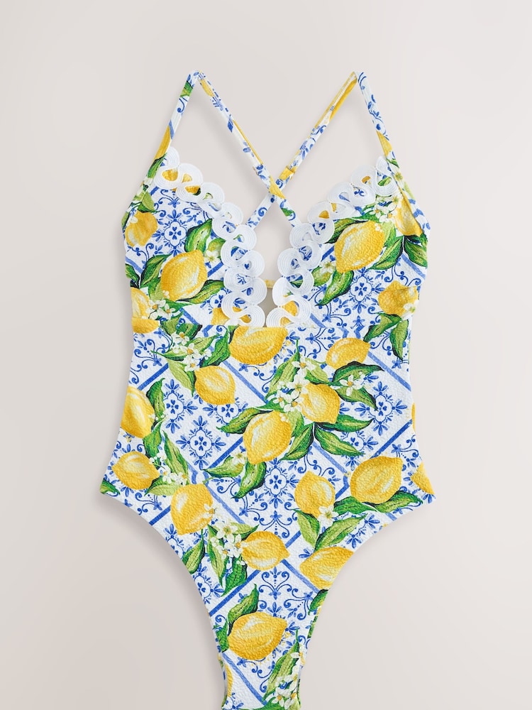 Maillot de bain B by Ted Baker écru Lemon Rikrak avec décolleté plongeant - Image 6 of 8