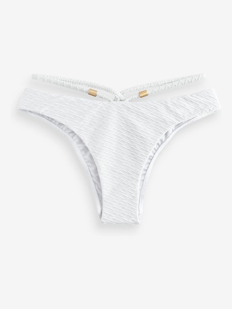 B by Ted Baker Strap High Leg White Texture Bikini Briefs - Image 6 of 8