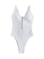 B by Ted Baker Zip Hardware Tummy Control White Texture Swimsuit - Image 5 of 7