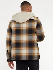 Threadbare Brown Check Shacket with Borg Lined Hood - Image 2 of 4
