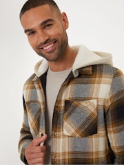 Threadbare Brown Check Shacket with Borg Lined Hood - Image 4 of 4