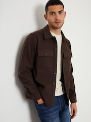 Threadbare Brown Faux Fur Wool Button Up Shacket - Image 1 of 4