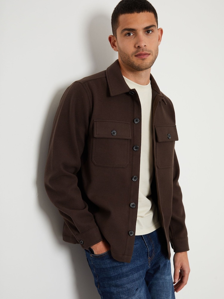 Threadbare Brown Faux Fur Wool Button Up Shacket - Image 1 of 4