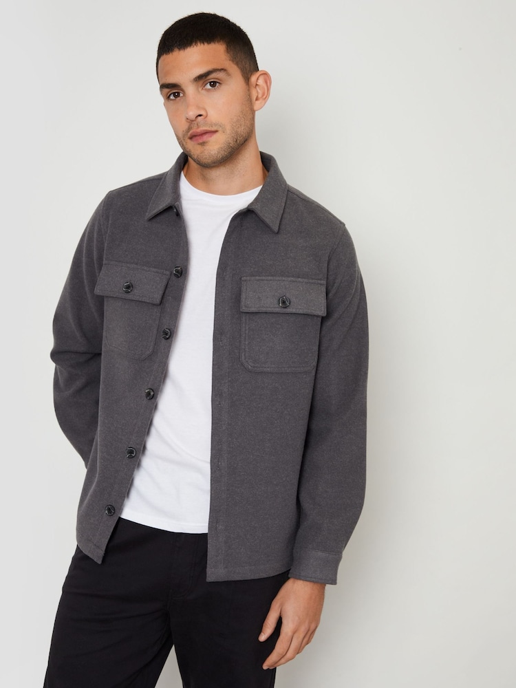 Threadbare Grey Faux Fur Wool Button Up Shacket - Image 1 of 4