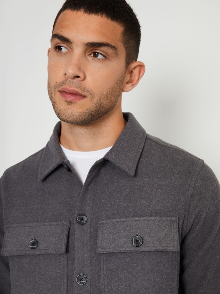 Threadbare Grey Faux Fur Wool Button Up Shacket - Image 4 of 4