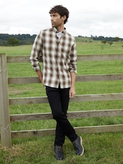 Threadbare Brown Brushed 100% Cotton Long Sleeve Check Shirt - Image 1 of 4