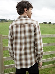 Threadbare Brown Brushed 100% Cotton Long Sleeve Check Shirt - Image 3 of 4