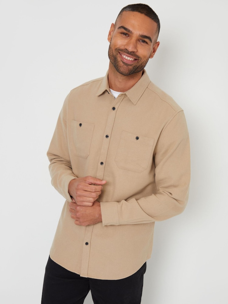 Threadbare Brown Brushed Flannel Long Sleeve 100% Cotton Shirt - Image 5 of 5