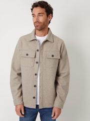 Threadbare Stone Faux Fur Wool Button Up Shacket - Image 1 of 5