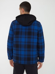 Threadbare Blue Check Shacket with Borg Lined Hood - Image 2 of 5