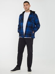 Threadbare Blue Check Shacket with Borg Lined Hood - Image 3 of 5