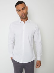 Threadbare White Cotton Long Sleeve Shirt With Stretch - Image 1 of 5
