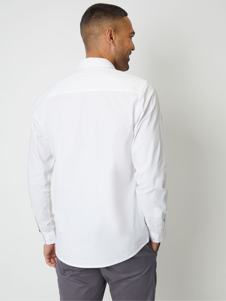 Threadbare White Cotton Long Sleeve Shirt With Stretch - Image 2 of 5