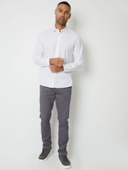 Threadbare White Cotton Long Sleeve Shirt With Stretch - Image 3 of 5