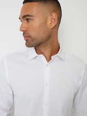 Threadbare White Cotton Long Sleeve Shirt With Stretch - Image 4 of 5