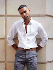 Threadbare Blue Cotton Poplin Long Sleeve Shirts 3 Pack With Stretch - Image 2 of 4