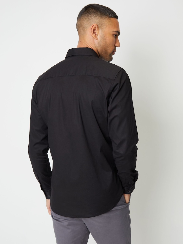 Threadbare Blue Cotton Poplin Long Sleeve Shirts 3 Pack With Stretch - Image 4 of 4
