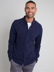 Threadbare Navy Blue/White Jersey Long Sleeve 100%Cotton Shirts 2PK - Image 2 of 5