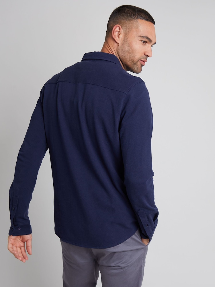 Threadbare Navy Blue/White Jersey Long Sleeve 100%Cotton Shirts 2PK - Image 3 of 5