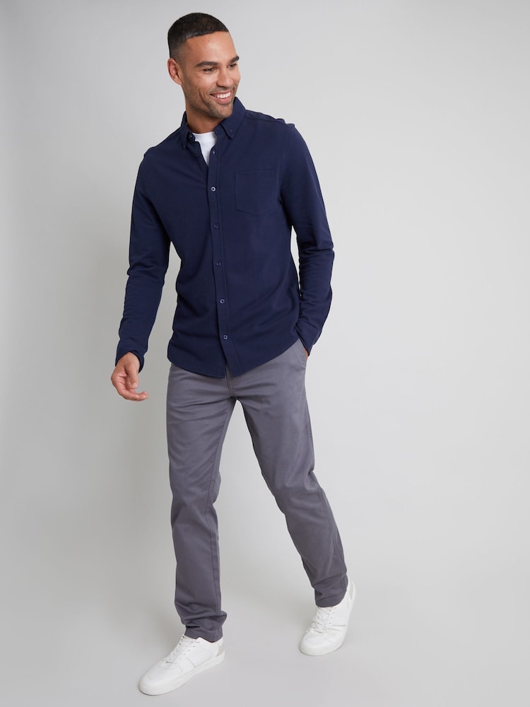 Threadbare Navy Blue/White Jersey Long Sleeve 100%Cotton Shirts 2PK - Image 4 of 5