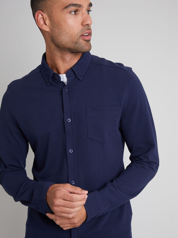 Threadbare Navy Blue/White Jersey Long Sleeve 100%Cotton Shirts 2PK - Image 5 of 5 Threadbare Navy Blue/White Jersey Long Sleeve 100%Cotton Shirts 2PK - Image 5 of 5