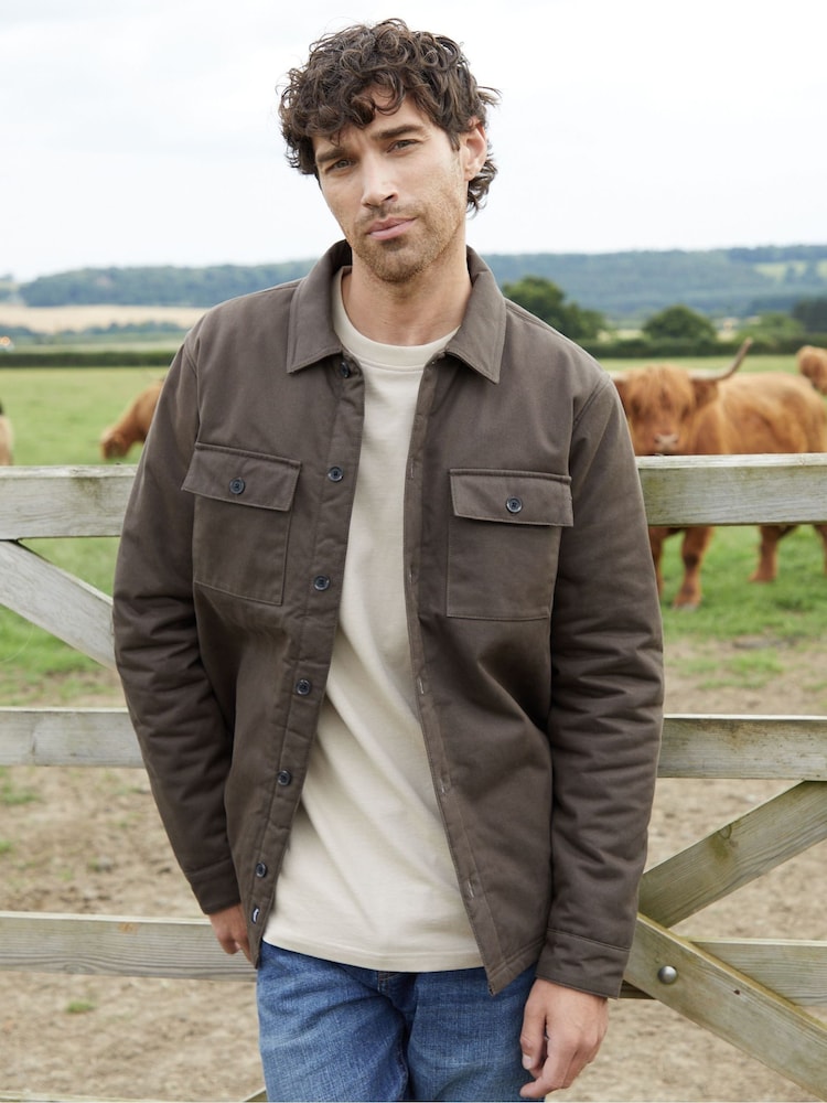 Threadbare Brown Check Lined Cotton Shacket - Image 5 of 5