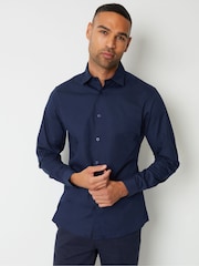 Threadbare Navy Cotton Long Sleeve Shirt With Stretch - Image 1 of 4