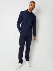 Threadbare Navy Cotton Long Sleeve Shirt With Stretch - Image 3 of 4