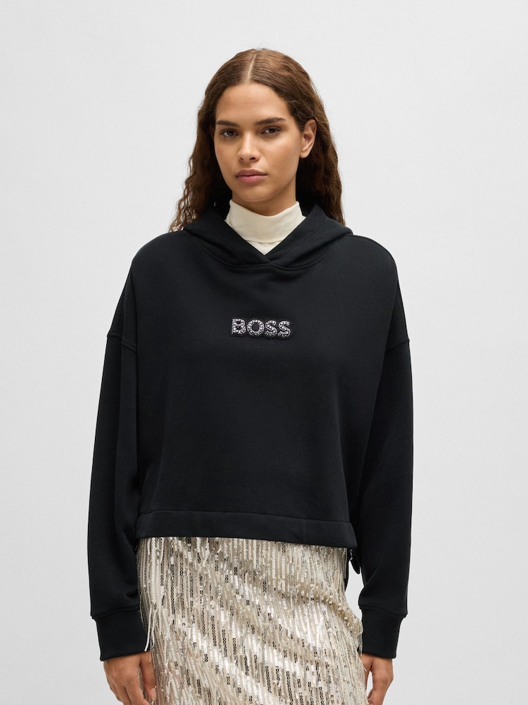 BOSS Black Crystal Logo Hoodie in 100% Cotton Terry - Image 1 of 4
