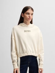 BOSS White 100% Cotton Crystal Logo Hoodie - Image 1 of 5