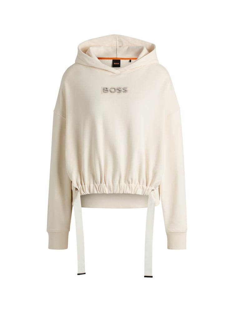 BOSS White 100% Cotton Crystal Logo Hoodie - Image 5 of 5
