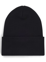 HUGO Black Logo Label Beanie Hat In 100% Cotton - Image 2 of 4