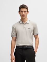 BOSS Grey Contrast Logo Paddy Polo Cotton Piqué Shirt - Image 1 of 5