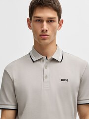BOSS Grey Contrast Logo Paddy Polo Cotton Piqué Shirt - Image 4 of 5