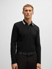 BOSS Black 100% Cotton Piqué Contrast Logo Long Sleeve Polo Shirt - Image 1 of 5