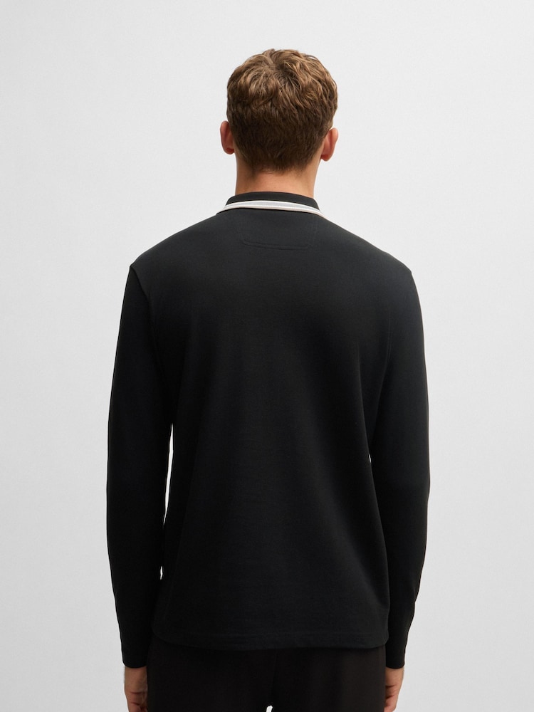 BOSS Black 100% Cotton Piqué Contrast Logo Long Sleeve Polo Shirt - Image 3 of 5