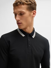 BOSS Black 100% Cotton Piqué Contrast Logo Long Sleeve Polo Shirt - Image 4 of 5