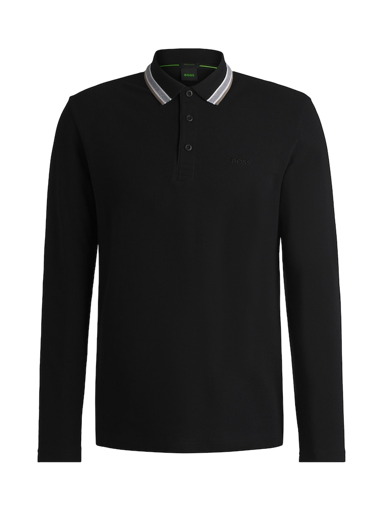 BOSS Black 100% Cotton Piqué Contrast Logo Long Sleeve Polo Shirt - Image 5 of 5