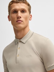BOSS Natural Slim Fit 100% Cotton Tonal Logo Polo Shirt - Image 4 of 5