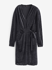 BOSS Black Patterned V-Neck Belted Wrap Dress - Image 1 of 1